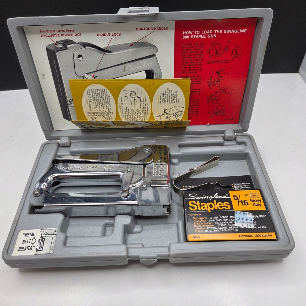 Swingline Staple Gun Heavy Duty Tacker 800 Chrome Vintage Kit Case Staples